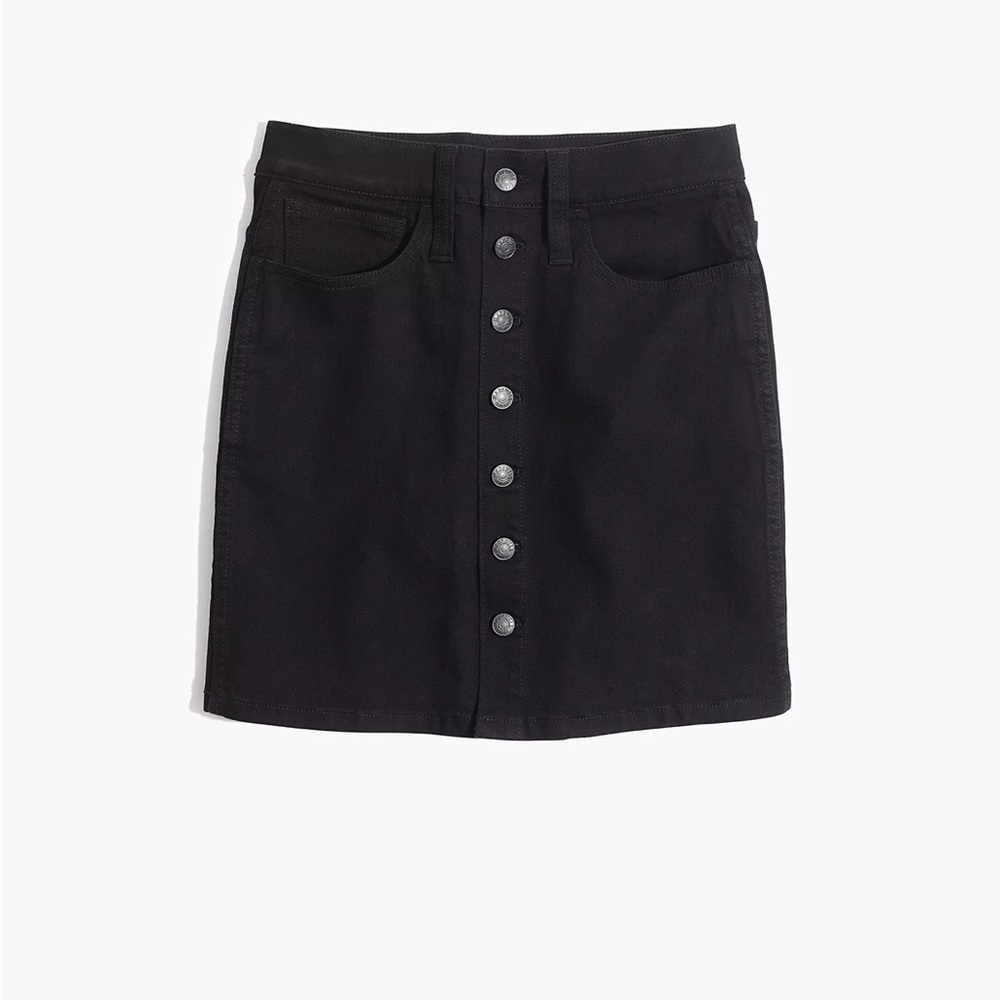 Madewell Stretch Denim Straight Mini Skirt in Black Frost: Button-Front Edition - Picture 2 of 8
